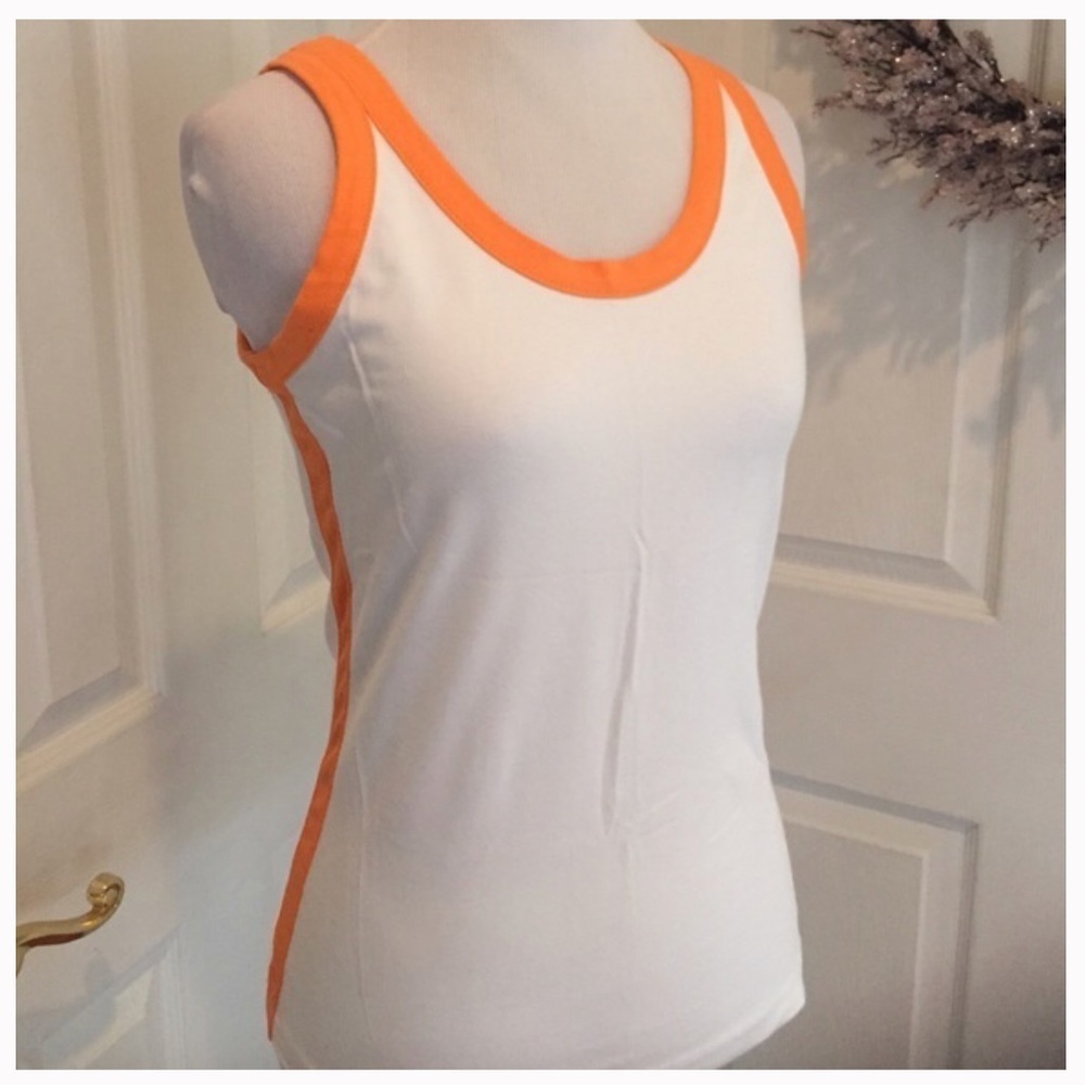 White and orange fitted tank top
